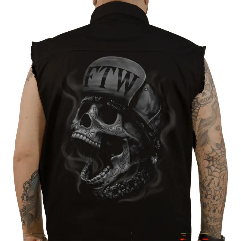 Lethal Threat Ftw Skull Prnt Sleevelss Buttdwn Shrt Lge 1