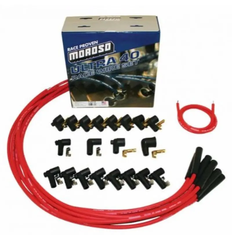 Moroso Ultra 40 Ignition Wire Set – Unsleeved, Straight Cut, Red – Universal Fit 1