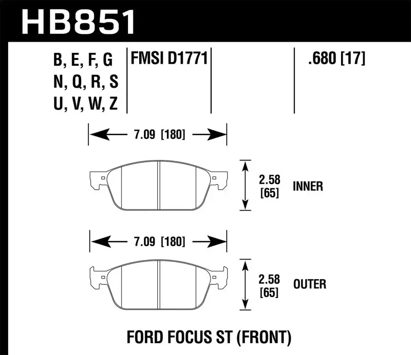 Hawk Hp+ Street Front Brake Pads For 2015–2016 Ford Focus St 1