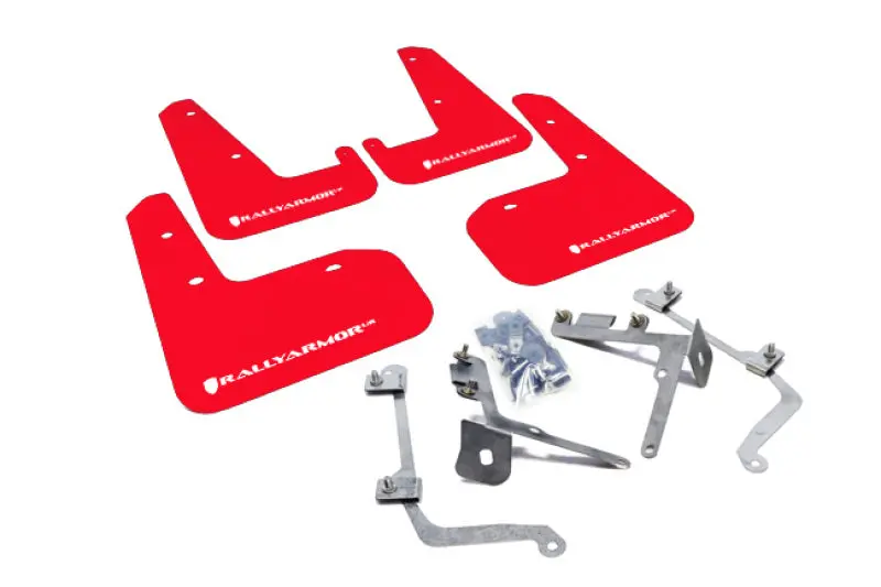 Rally Armor Red Mud Flaps For 2011–2014 Subaru Wrx/Sti Sedan – Ur Series With White Logo 1