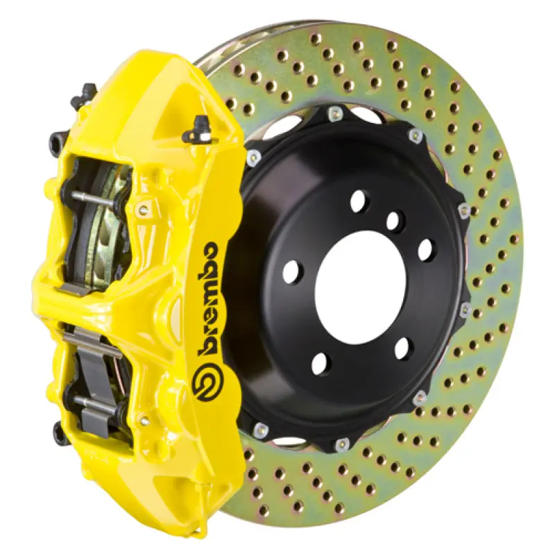Brembo Gt Front Big Brake Kit For 2004–2010 Bmw 5-Series (Non-Xdrive/Non-M5) – 6-Piston Calipers, 380X32Mm Two-Piece Drilled Rotors, Yellow Finish 1