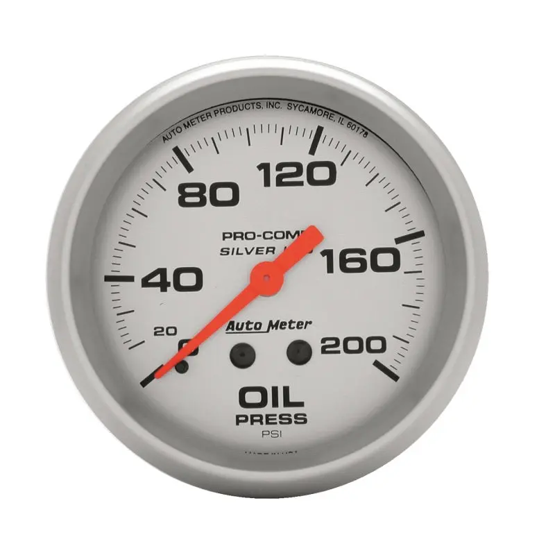 Autometer 2-5/8 Inch Liquid-Filled Mechanical Oil Pressure Gauge – 200 Psi Range, Ultra-Lite Series 1