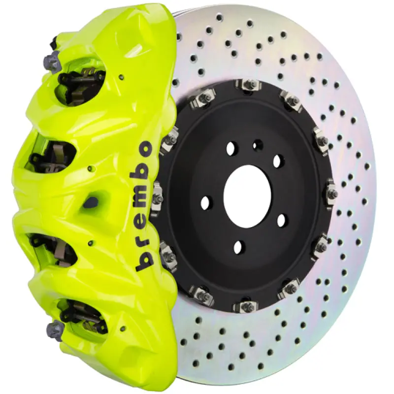 Brembo 17-20 Civic Si Sedan Front Gt Bbk 4 Piston Cast 345X28 2Pc Rotor Drilled- Fluo. Yellow 1